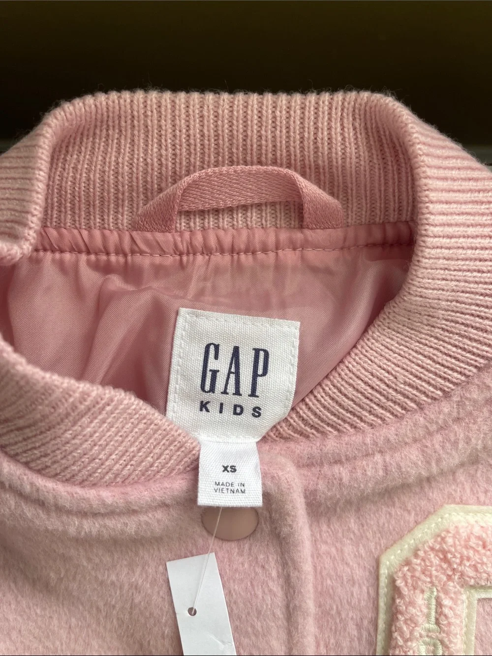 GAP Light Pink Kids Wool-Blend Varsity Bomber Jacket XS